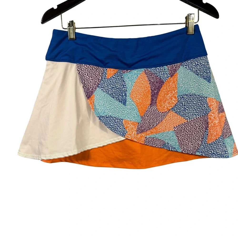EleVen by Venus Williams Womens Tennis Skort Medium Geometric Print Orange Blue‎